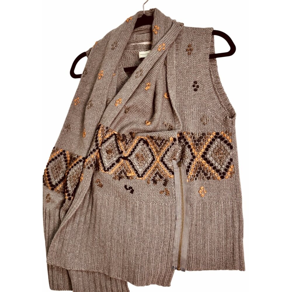 Anthropologie Sleeping On Snow Embroided Wool Alpaca Sweater Vest-Scarf M RARE - Picture 5 of 8